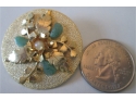 Vintage FLOWER BROOCH PIN, Faux Pearl With Jadeite Chips, Gold Tone Base Metal Finish