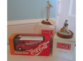SET Of 3! Vintage COCA COLA Brand, MODEL TRUCK & FIGURINES, With Original Packaging