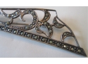 Vintage TRIANGLE BROOCH PIN, STERLING .925 Silver Setting, Faceted Marcasite Stones