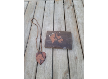 Horse Items - Leather Necklace And Homemade Plaque