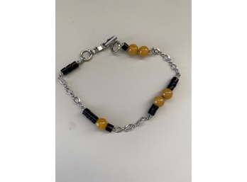 Yellow Jade And Sterling Bracelet