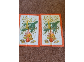 Pair Of Vintage Christmas Dish Towels