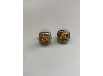 Sterling And 14k Gold Stone Earrings