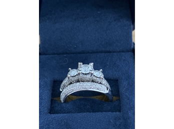 Diamond 14k White Gold Engagement Ring And Wedding Band Set -J