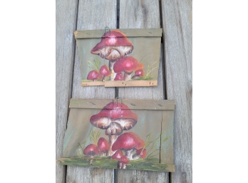 Mushrooms Painted On Old Berry Baskets