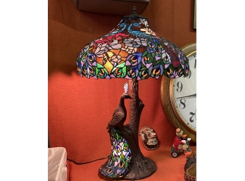 Tiffany Style Stained Glass Peacock Lamp Approximately 24” Tall 18” Wide