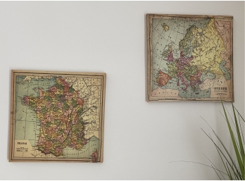 Pair Of Colorful Vintage Map Reproductions