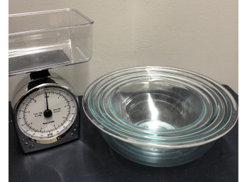 Pyrex Bowls And Kitchen Scale