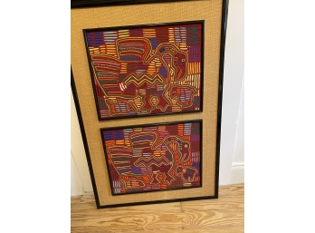 Vintage Mola Tribal Art - 2 Pieces Framed On Burlap Mats ( #1)