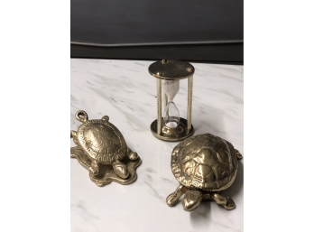 Brass Turtle Figurines And Brass Timer