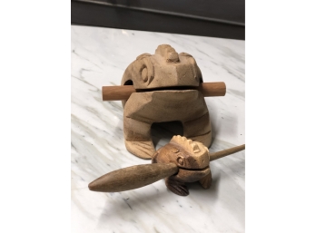 'RIBBIT, RIBBET'  Hand Carved Frog Noise Makers.