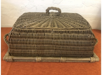 Antique Wicker Serving Tray With Lid Approximately 22”x 11”