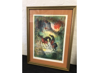 1960s Vintage Framed Beautiful Original Lithograph Numbered And Signed By Artist Hoi