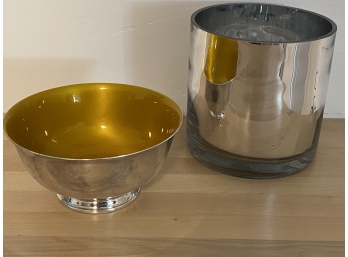 Stylish Reed And Barton Bowl And Mirrored Wide Vase