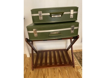 Luggage Rack And 2 Vintage Suitcases