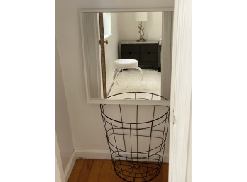 Contemporary Square Mirror And Wire Basket