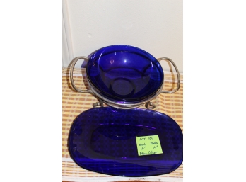 Blue Glass Bowl And Platter