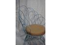 LOT OF 2 TUBE METAL BLUE CHAIRS WITH BROWN CUSHIONS