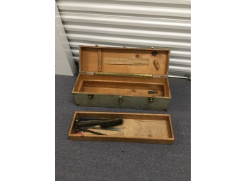 Vintage Tool Box Wooden Grey W/ Tools