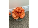 Pair Of Orange Silk Flowers In Clear Vases