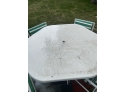 Vintage Patio Set With Aluminum Strap Chairs And Fiber Glass Top Circle Metal Base