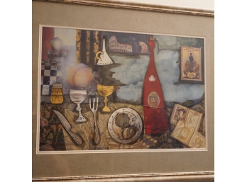 CLAUDIO MELI, UNTITLED(STILL LIFE WITH BOTTLE AND BOOKS), MIXED MEDIA  13.5X19.25