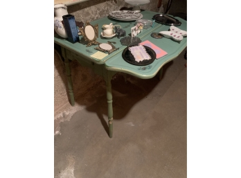 Side Folding Table, Vintage, Metal Top Wood Legs