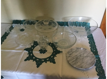 Assorted Glass With Marble Trivet