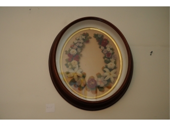 Victorian Oval Mouring Wreath Shadow Box Chenille Flowers Cira 1890s