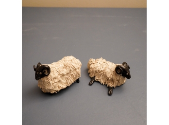 PAIR OF PORCELAIN SHEEP SIGNED BY CP SCOTLAND 4X5