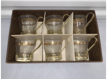 Set Of Six Vintage Glasses With Holders And Box