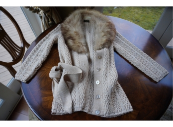 Knitted Sweater Top With Buttons And Belt By Kobren Also Has Fox Fur Size 8