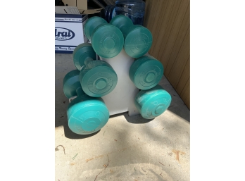 Set Of 3 Teal Ascending Dumbbell With Stand