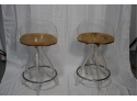 VINTAGE CLEAR LUCITE BAR STOOLS, WITH WOOD SEATS, CHECK PHOTOS