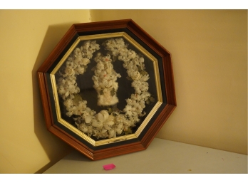 Victorian Octagon Mouring Wreath Shadow Box With Feather Flowers Circa 1890s
