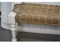 WICKER TOP BENCH WITH WOOD LEGS