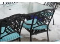 METAL OUTDOOR TABLE WITH GLASS TOP AND 6 CHAIRS