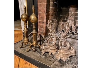 Lot Of 2 Andirons Fire Place Items Brass/metal