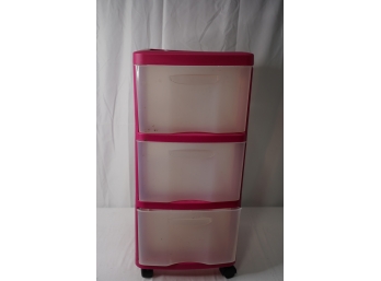3 DRWERS PLASTIC CABINET, PINK COLOR,