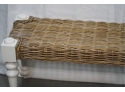WICKER TOP BENCH WITH WOOD LEGS