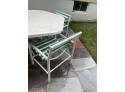 Vintage Patio Set With Aluminum Strap Chairs And Fiber Glass Top Circle Metal Base