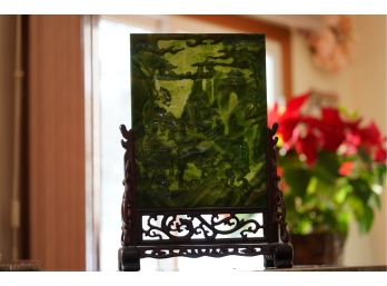 ASIAN JADE PLAQUE WITH WOOD STAND