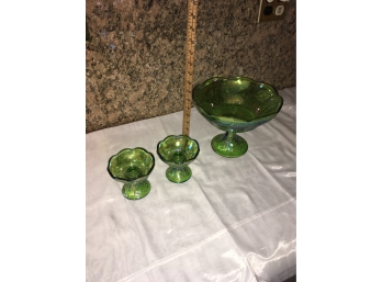 Lot Of Green Carnival Glass