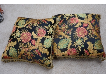 Pair Of Floral Decorative Black And Gold Pillows