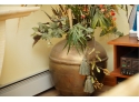 LARGE BRASS FLOWER POT WITH FLAKE PLANTS