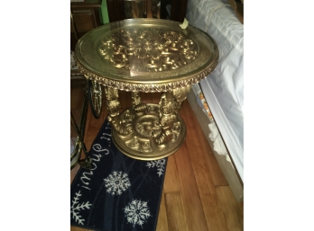 French Provincial Gold Side Table Circle With Glass Top