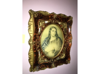 Vintage Religious Print With Beveled Glass