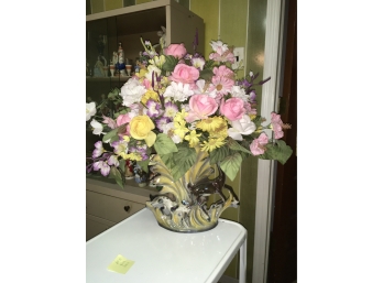 Vintage Vase With Faux Flowers