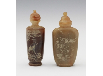 2 Antique Chinese Snuff Bottles With Stoppers