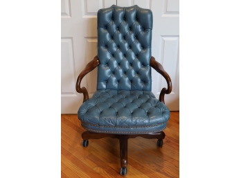 Lovely Teal Leather Tufted Chair